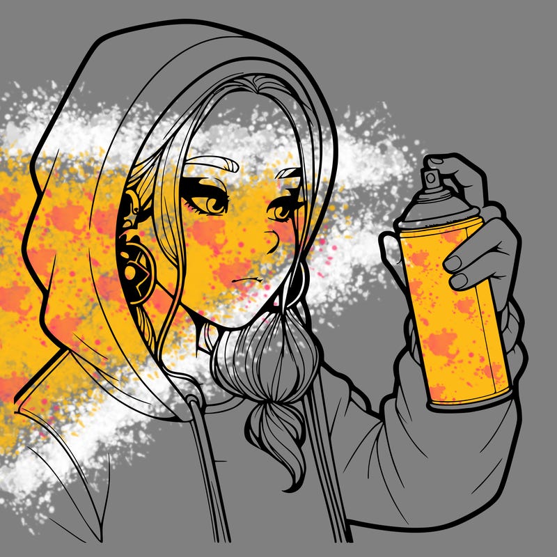 a realistic girl, spray painting