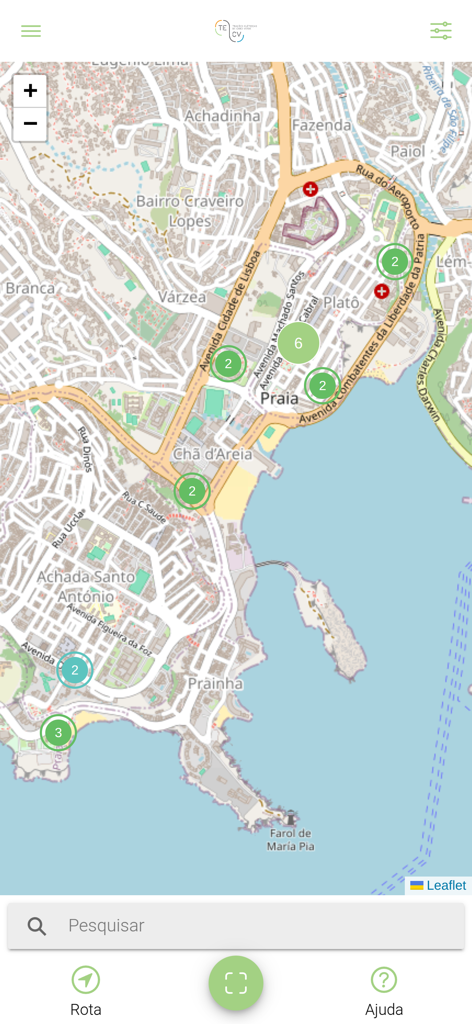 TECV - Map view of the TECV app showing available electric vehicle charging stations in an urban area