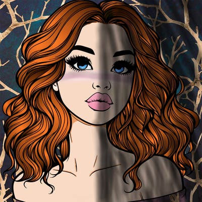 realistic girl with wavy hair and lips