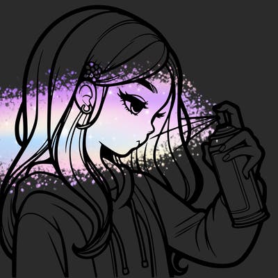 a realistic girl spray painting