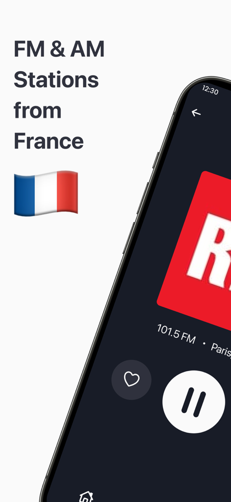 Radio France - FM Radio - Interfaz de la aplicación mostrando estaciones de radio FM y AM de Francia