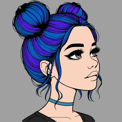 realistic girl with buns on the top of her head