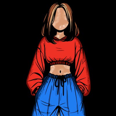 realistic girl faceless with baggy pants and a crop top