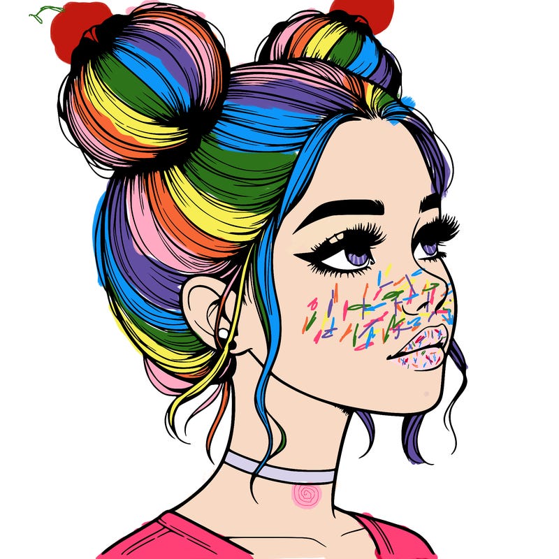 realistic girl with buns on the top of her head