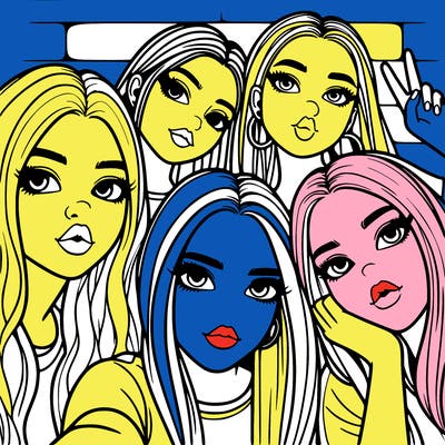 group of teen girls friends y2k up close in a selfie