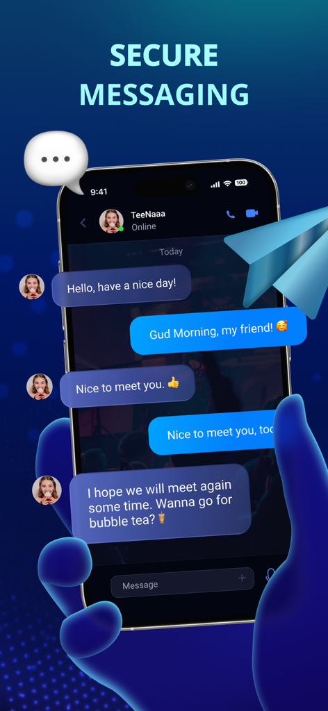 Call ID - Call Blocker - iPhone-Bildschirm zeigt die sichere Messaging-Oberfläche der Call ID-App mit einem Chatverlauf