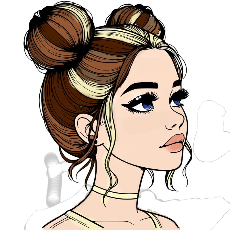 realistic girl with buns on the top of her head