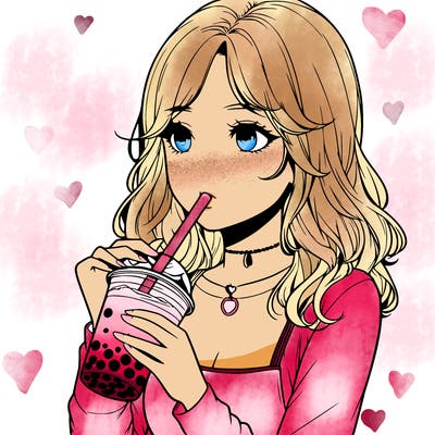 realistic girl drinking boba tea