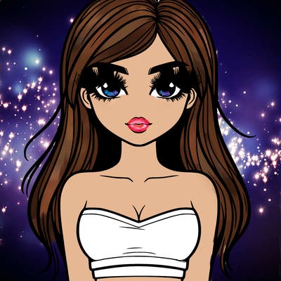 a girl with long lashes very realistic, and has a crop top