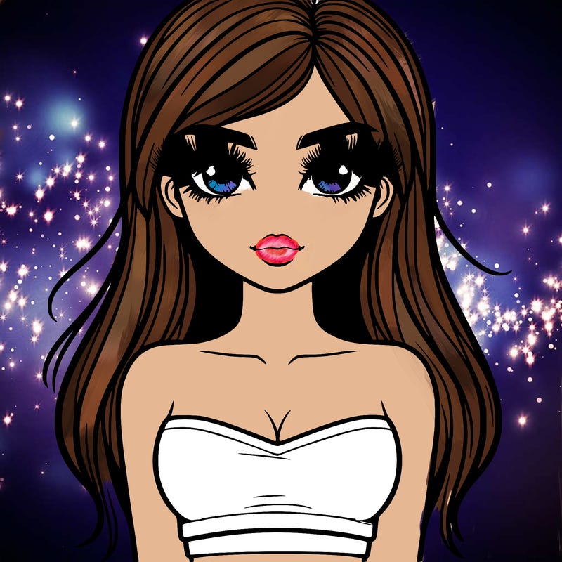 a girl with long lashes very realistic, and has a crop top