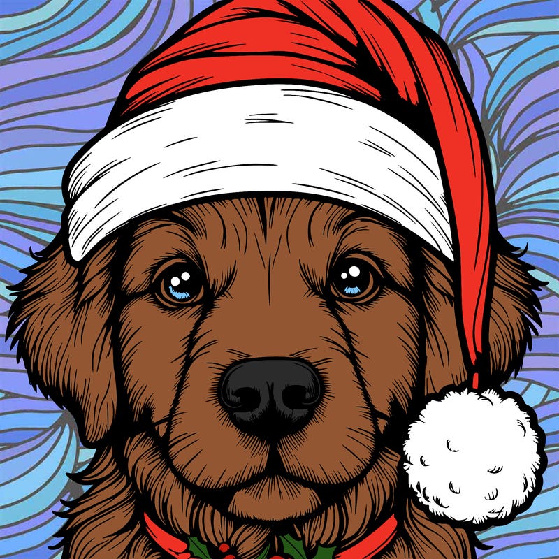 realistic dog with a christmas hat