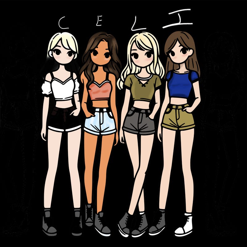 a group of girls wearing crop tops and shorts
