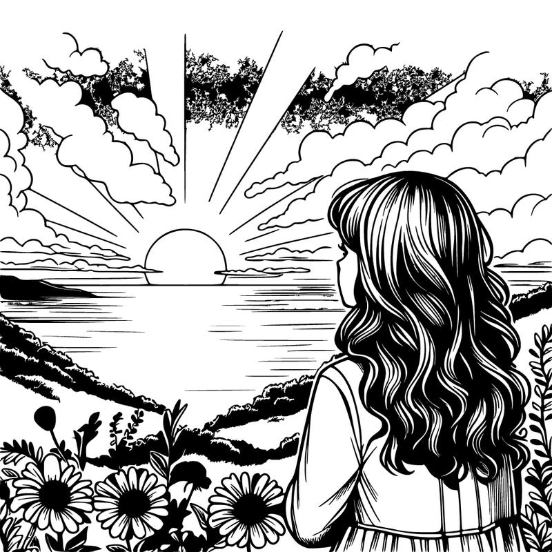 girl watching the sunset realistic