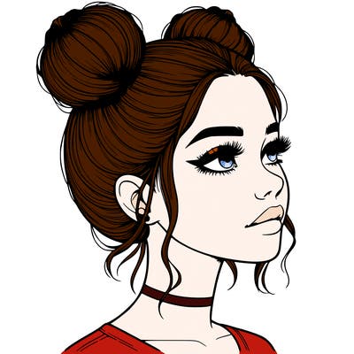 realistic girl with buns on the top of her head