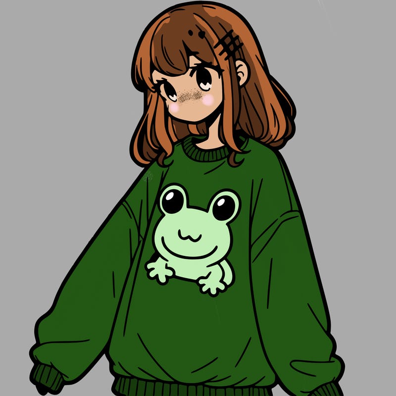 girl wearing frogging sweatshirt
