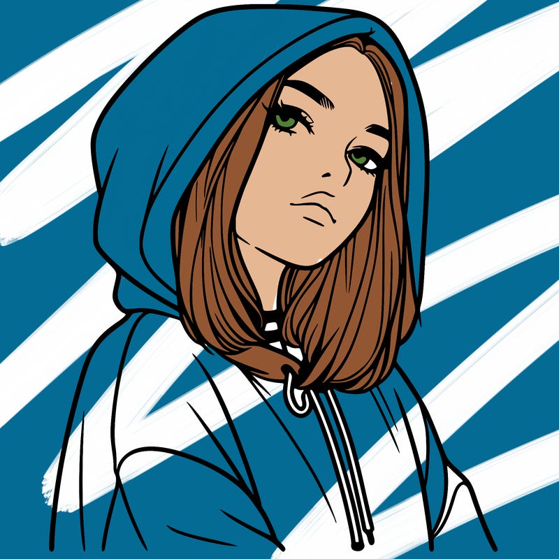 a realistic girl in a hoodie