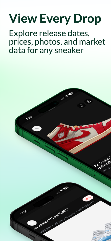 SoleInsider app screenshot displaying sneaker release dates and market data for Jordans