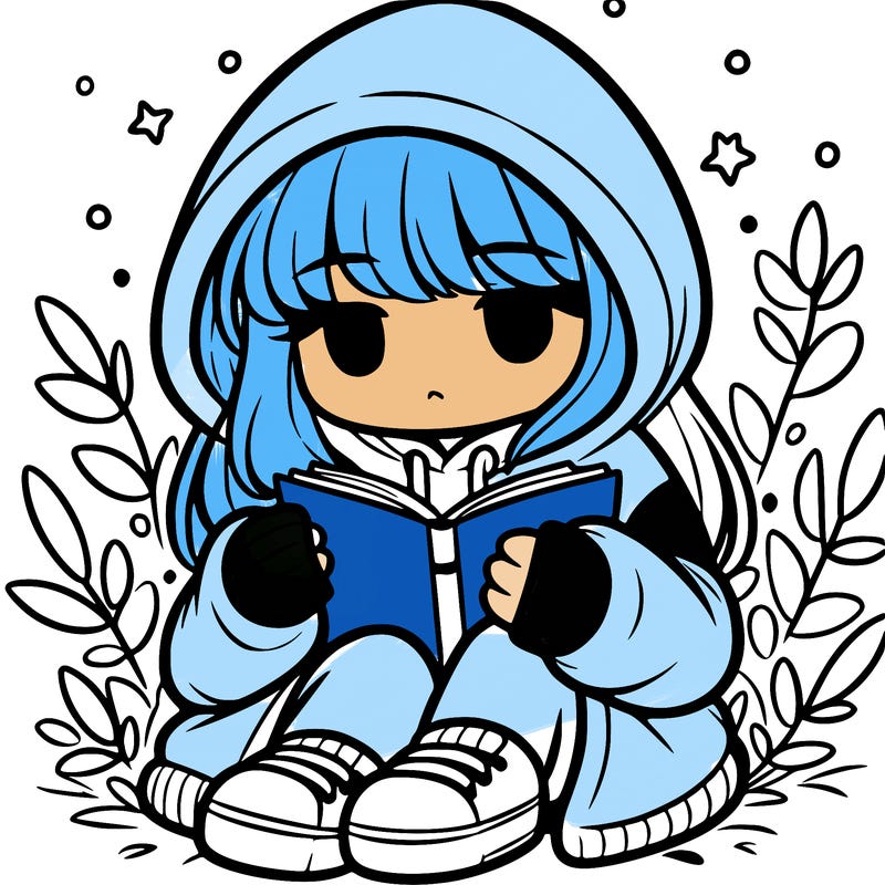 girl in oversized hoodie reading a book