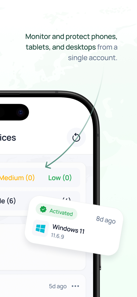 AVIRIS: Mobile Security, VPN - AVIRIS mobile security app interface showing multi device protection for phones and desktops