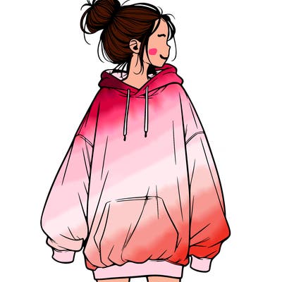 realistic girl with a oversized sweatshirt on and a bun