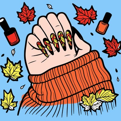 fall acrylic nails on person