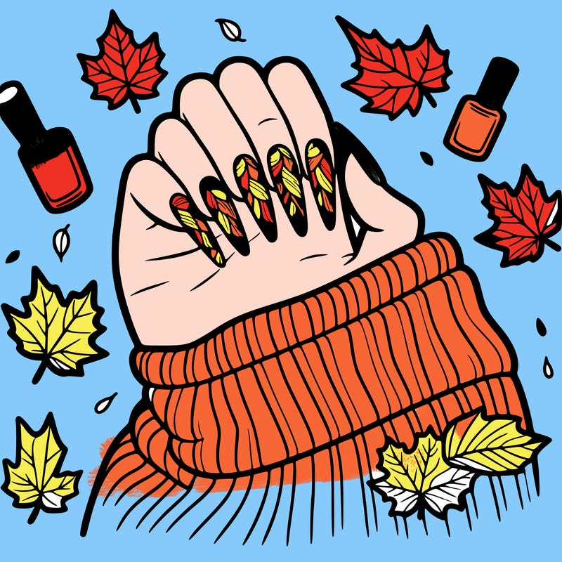 fall acrylic nails on person