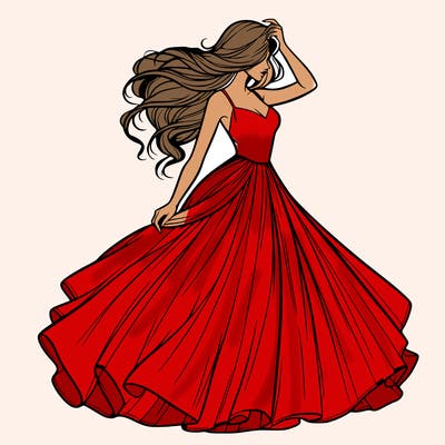 realistic woman with dress flowing in the wind