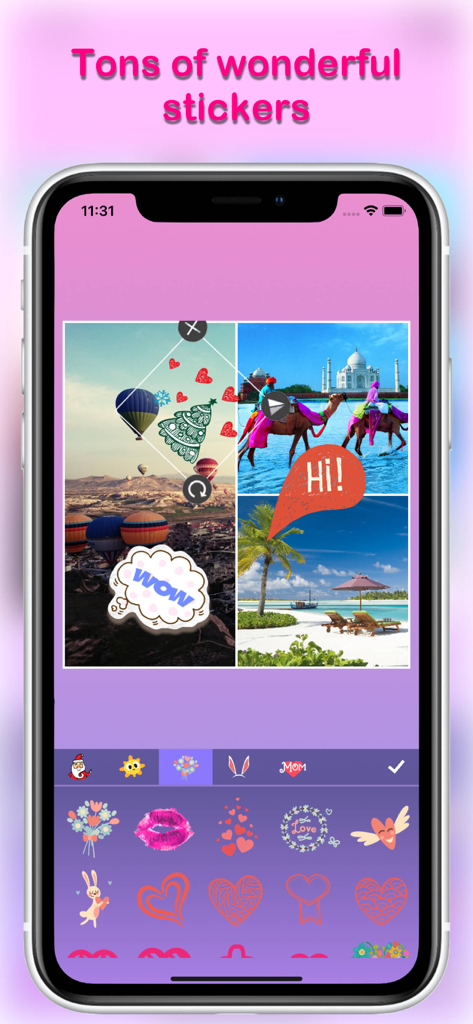 Pic Collage Maker - PicCollage - Pic Collage Maker app showing a photo collage with various cute and colorful stickers.