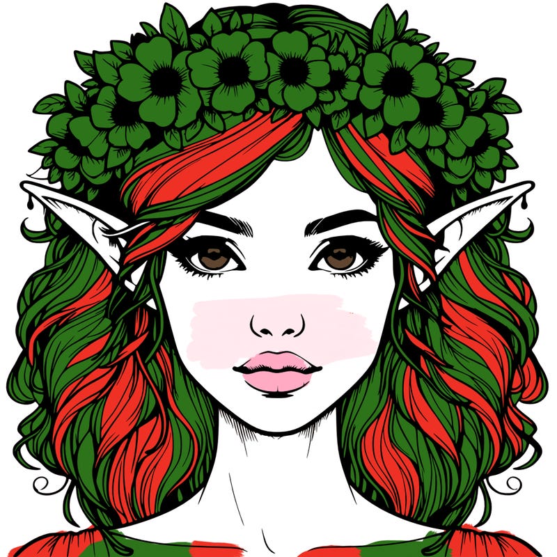 realistic female elf with flower crown