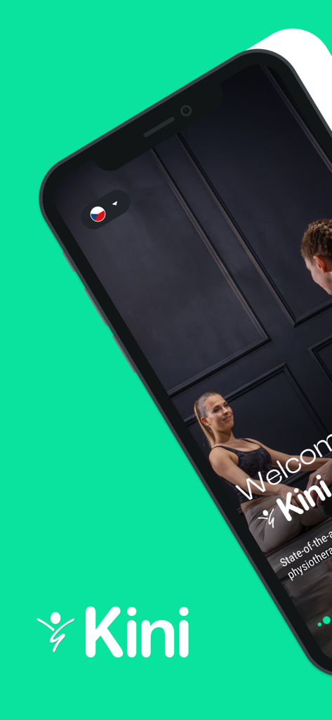 Kini - Smartphone displaying the welcome screen of the Kini physiotherapy and functional movement app