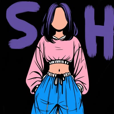 realistic girl faceless with baggy pants and a crop top