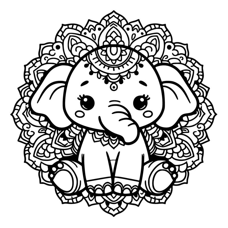 cute baby elephant animal mandala
