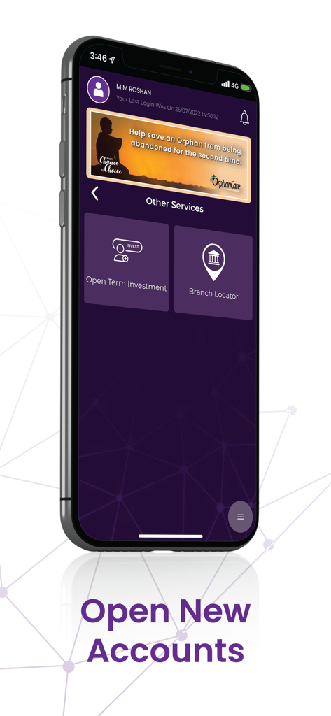 Amãna Bank - Amana Bank mobile app interface showcasing options to open new accounts and term investments
