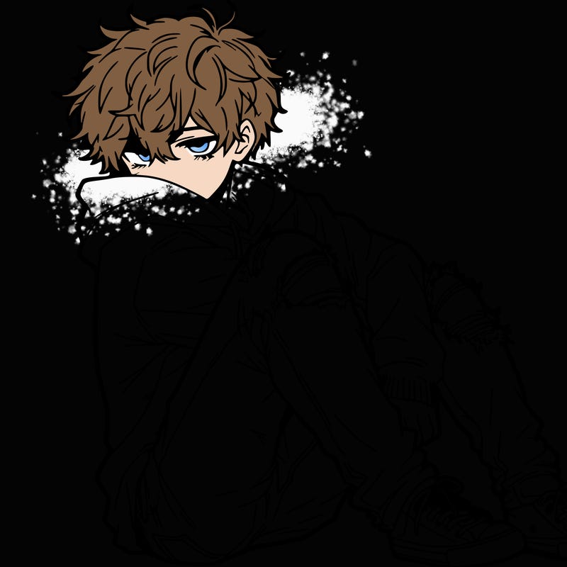 a male hoddie ripped jeans messy hair anime