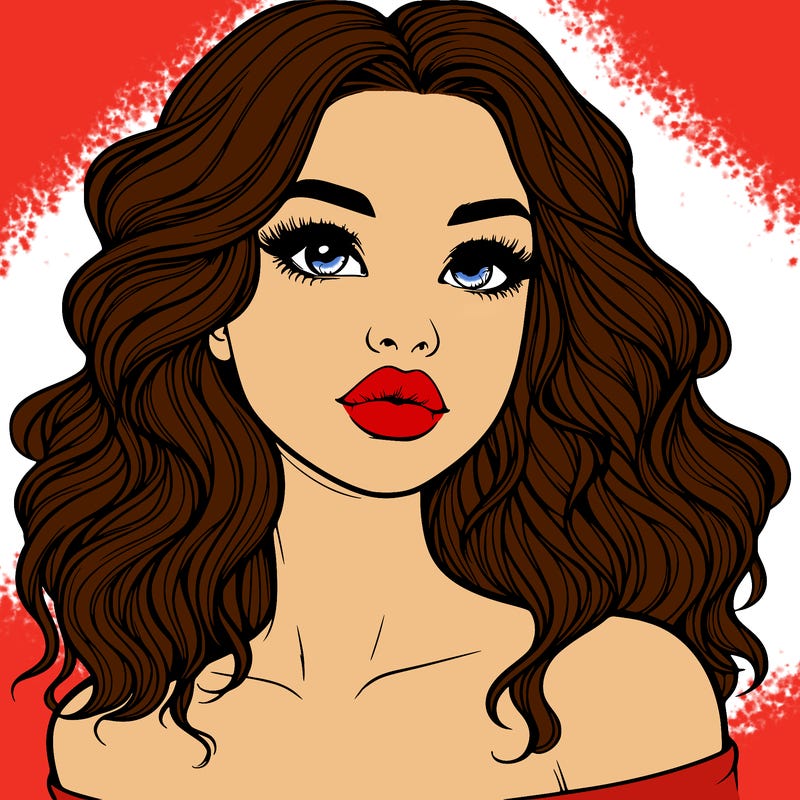 realistic girl with wavy hair and lips