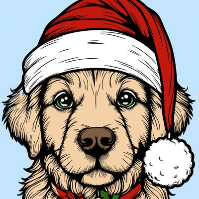 realistic dog with a christmas hat