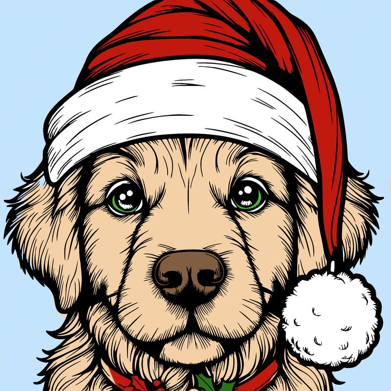 realistic dog with a christmas hat