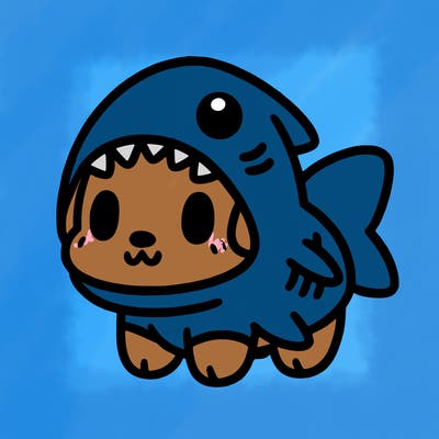 cute dog wearing a shark costume