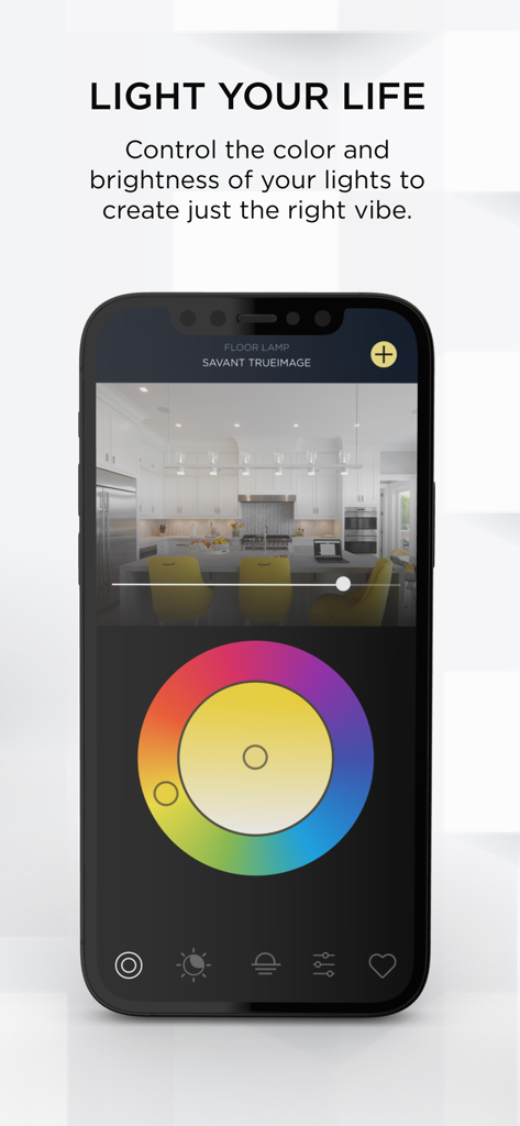 Savant - Savant Pro app interface showing the TrueImage feature for smart lighting control with a color wheel