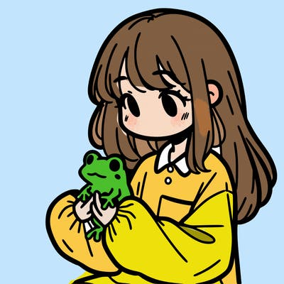 girl with long hair and a oversized shirt. and she is holding a frog