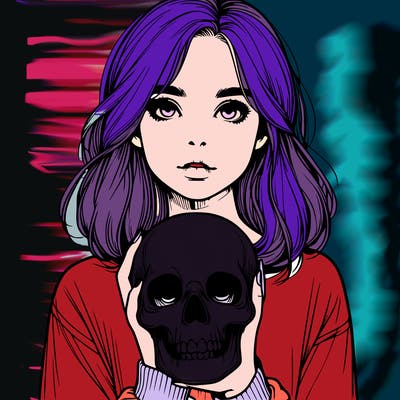 realistic girl holding a skull