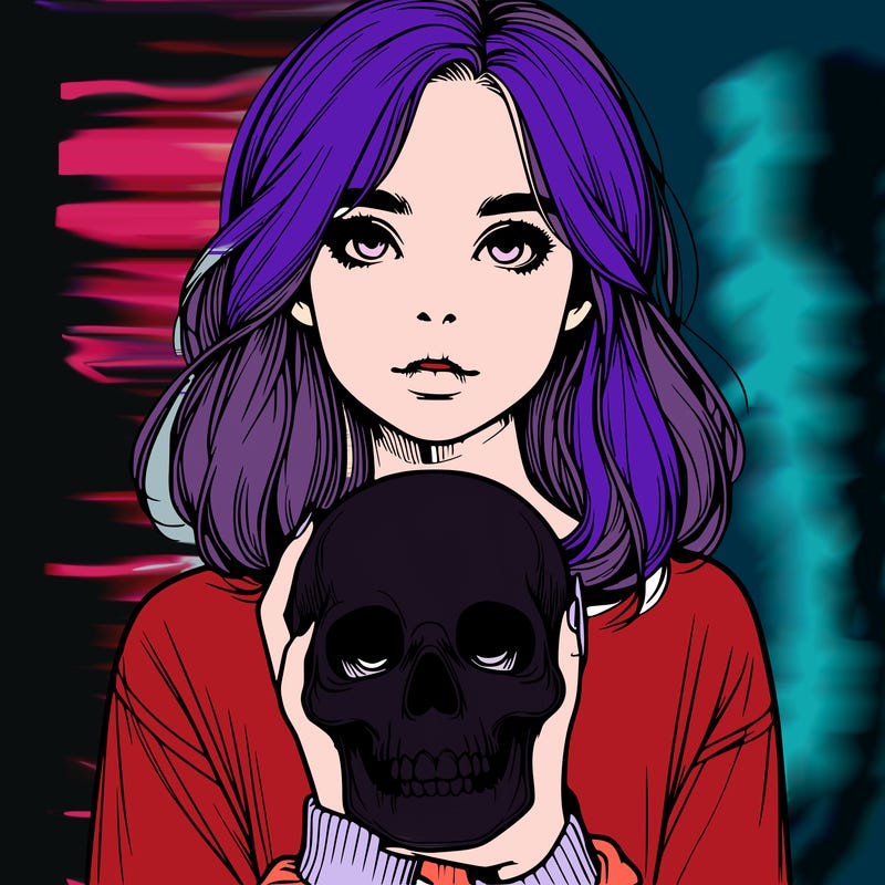 realistic girl holding a skull