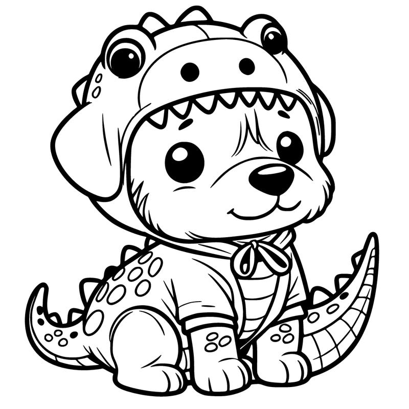 dog in dino outfit