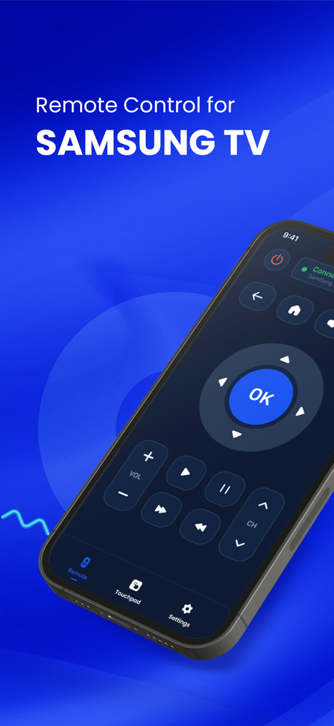 SamMate: Remote for Samsung TV - Interfaz de smartphone de la aplicación de control remoto SamMate para TV Samsung mostrando botones de navegación y volumen