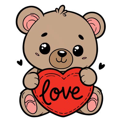 teddy bear holding a heart that says love