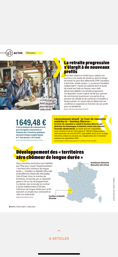Mon Kiosque Presse - Digital version of a French magazine article about retirement and labor laws within the Mon Kiosque Presse app