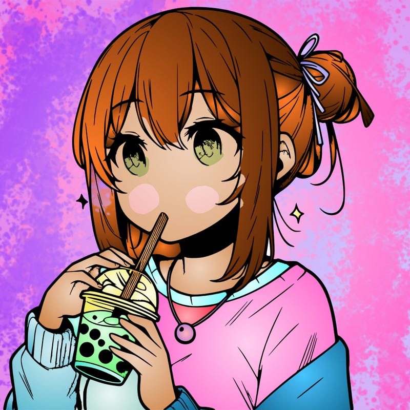 manga character drinking boba