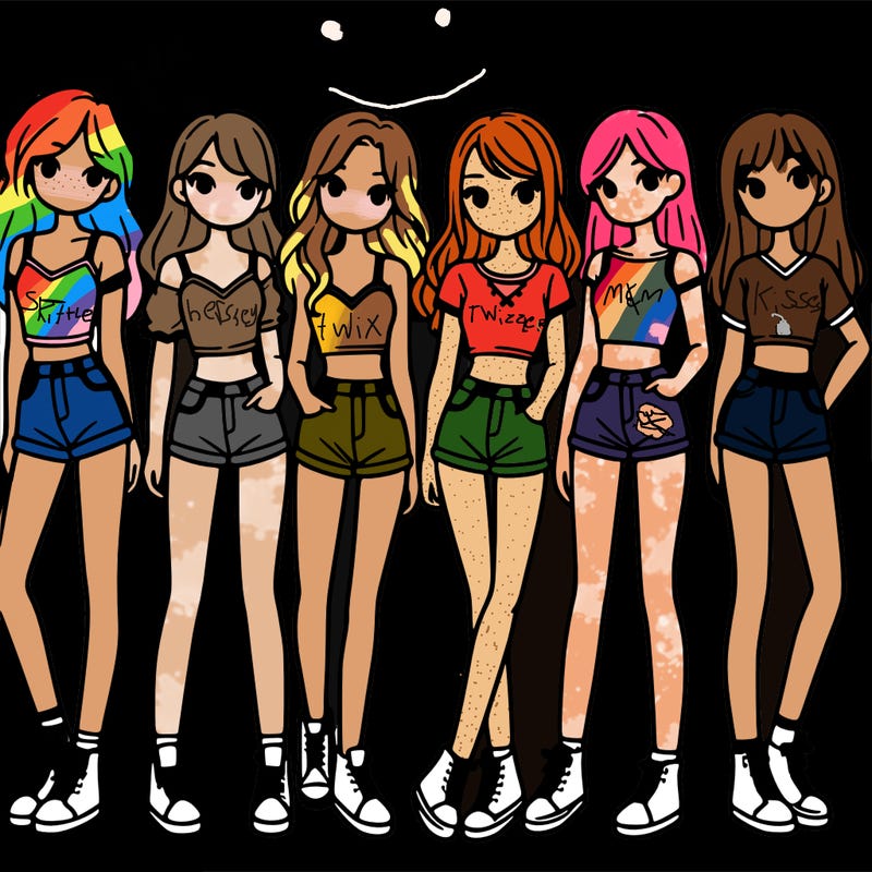 a group of girls wearing crop tops and shorts