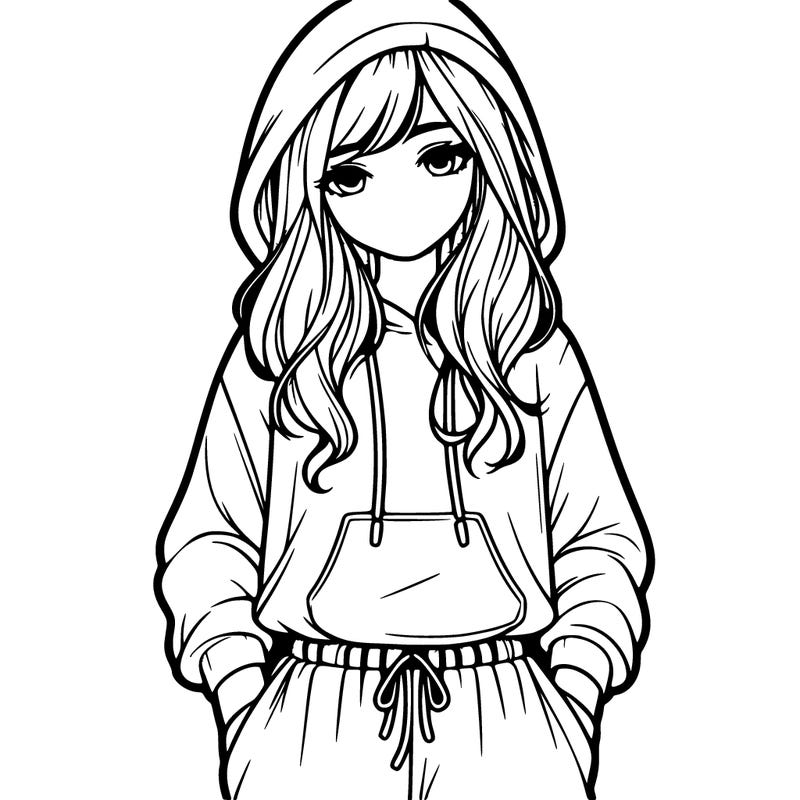 realistic girl wearing sweatpants and a hoodie