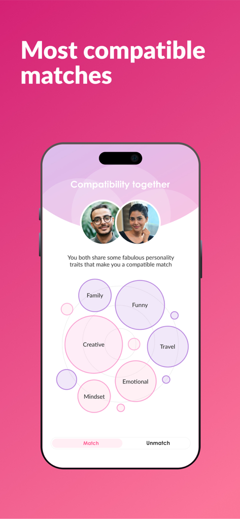 Betterhalf: Matrimony App - Betterhalf app screen showing personality trait compatibility between two potential marriage partners
